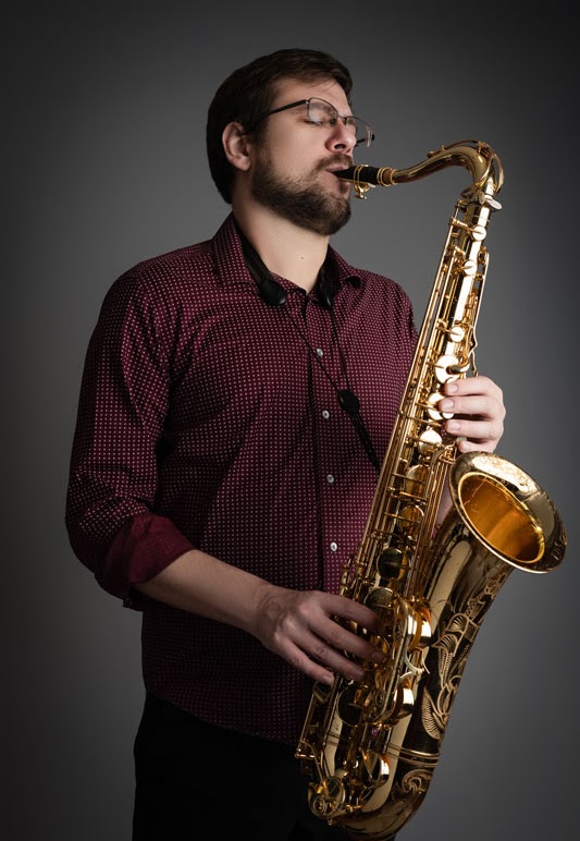 Andrew with tenor saxophone